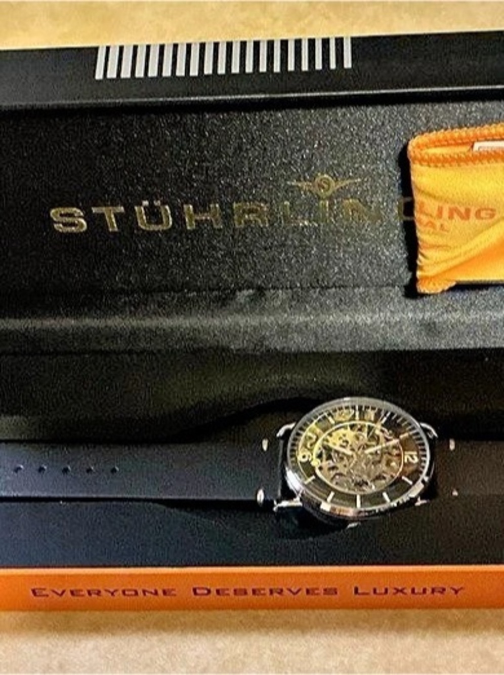 NIB Stuhrling Original 42mm Automatic Skeleton Mens Watch Blue Silver Leather⁠